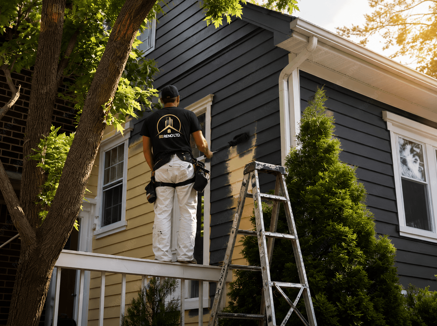 SS RENO LTD. crew painting the exterior siding of a residential home
